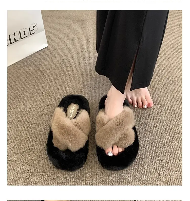 Thick-Soled Furry Slippers for Women, Rabbit Fur, Outdoor Wear, 2026 New Spring and Autumn Fashion Plush Shoes, Outdoor Cotton Slippers — feature 14