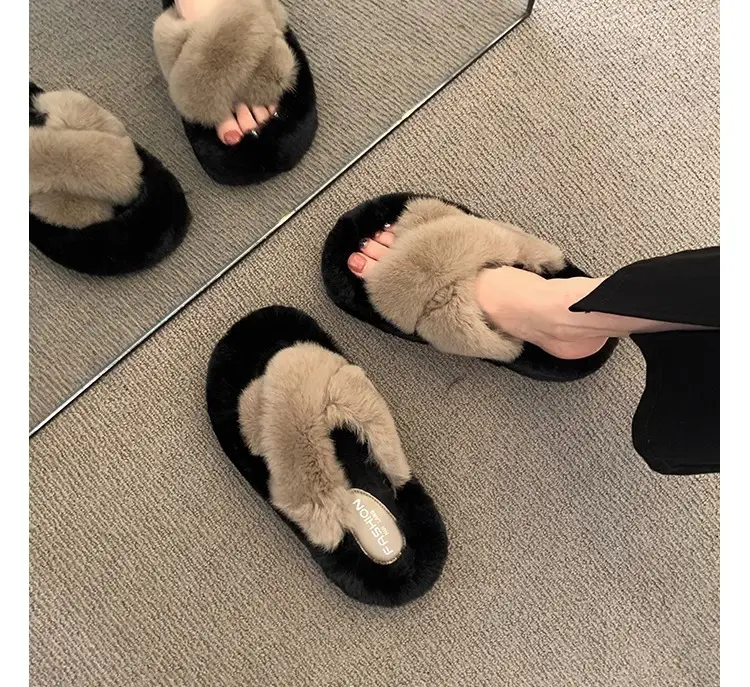 Thick-Soled Furry Slippers for Women, Rabbit Fur, Outdoor Wear, 2026 New Spring and Autumn Fashion Plush Shoes, Outdoor Cotton Slippers — feature 15