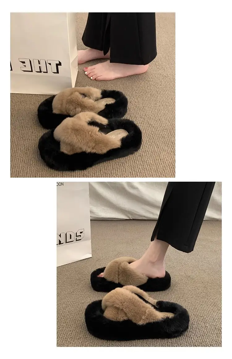 Thick-Soled Furry Slippers for Women, Rabbit Fur, Outdoor Wear, 2026 New Spring and Autumn Fashion Plush Shoes, Outdoor Cotton Slippers — feature 16