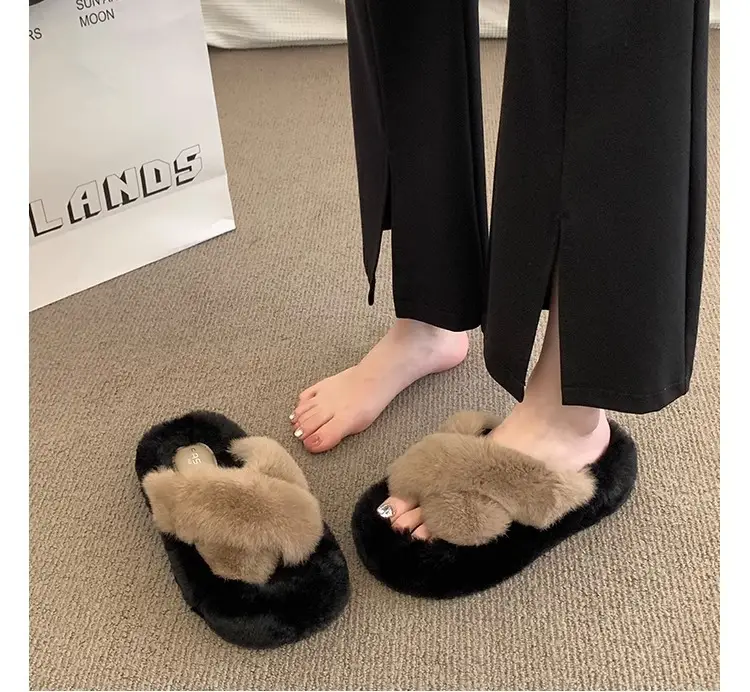 Thick-Soled Furry Slippers for Women, Rabbit Fur, Outdoor Wear, 2026 New Spring and Autumn Fashion Plush Shoes, Outdoor Cotton Slippers — feature 17