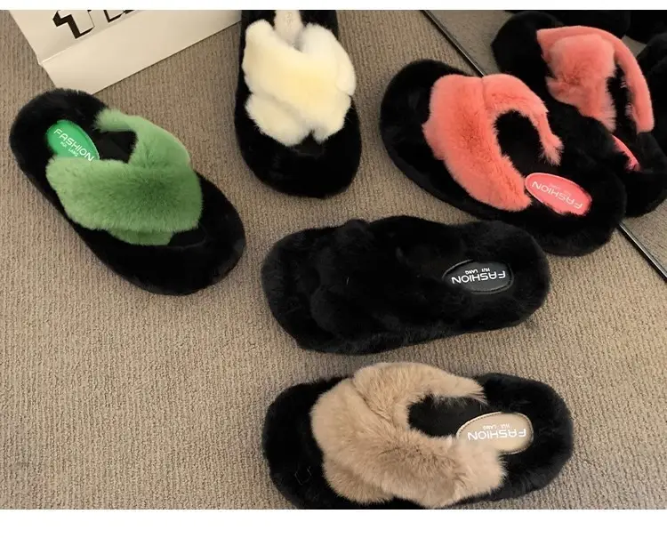 Thick-Soled Furry Slippers for Women, Rabbit Fur, Outdoor Wear, 2026 New Spring and Autumn Fashion Plush Shoes, Outdoor Cotton Slippers — feature 18