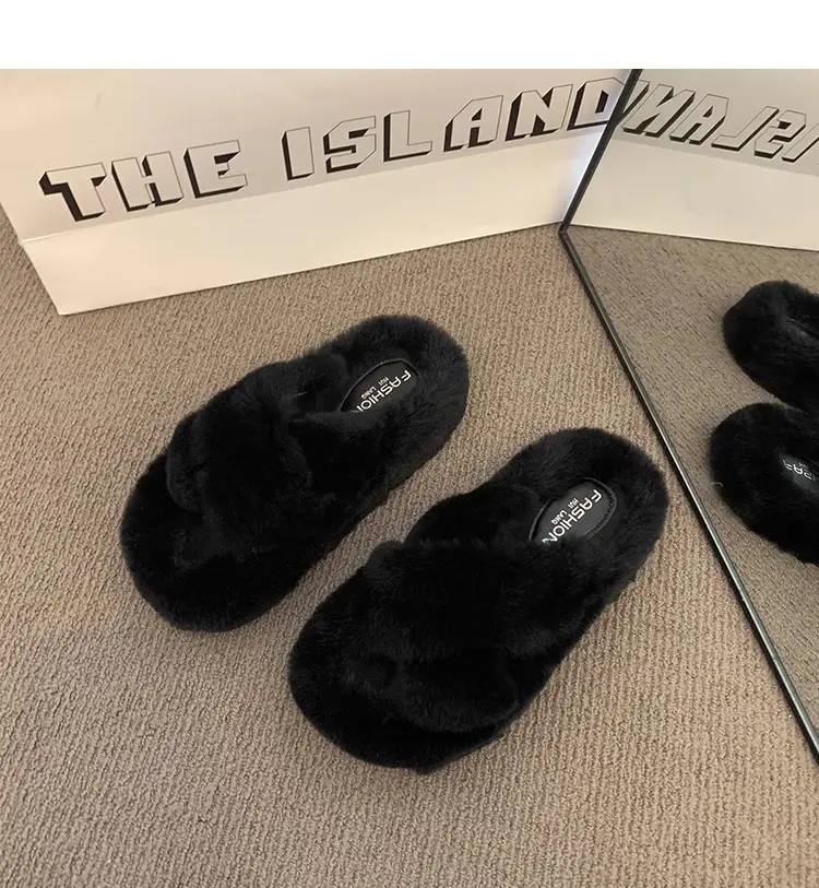 Thick-Soled Furry Slippers for Women, Rabbit Fur, Outdoor Wear, 2026 New Spring and Autumn Fashion Plush Shoes, Outdoor Cotton Slippers — feature 19