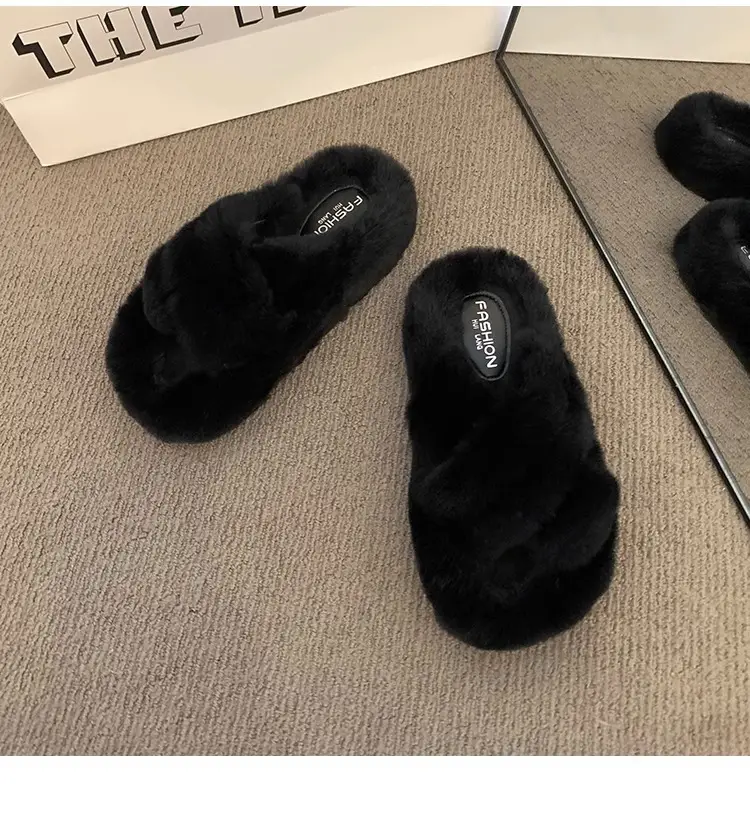 Thick-Soled Furry Slippers for Women, Rabbit Fur, Outdoor Wear, 2026 New Spring and Autumn Fashion Plush Shoes, Outdoor Cotton Slippers — feature 20