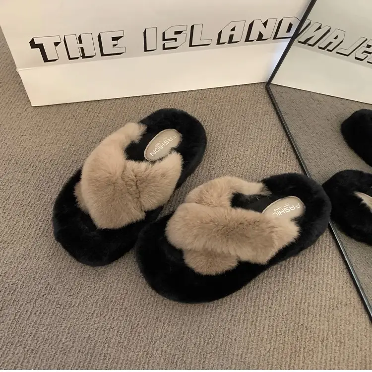 Thick-Soled Furry Slippers for Women, Rabbit Fur, Outdoor Wear, 2026 New Spring and Autumn Fashion Plush Shoes, Outdoor Cotton Slippers — feature 21