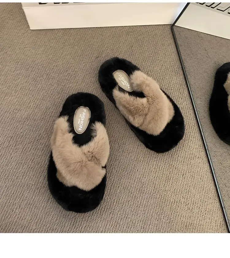 Thick-Soled Furry Slippers for Women, Rabbit Fur, Outdoor Wear, 2026 New Spring and Autumn Fashion Plush Shoes, Outdoor Cotton Slippers — feature 22