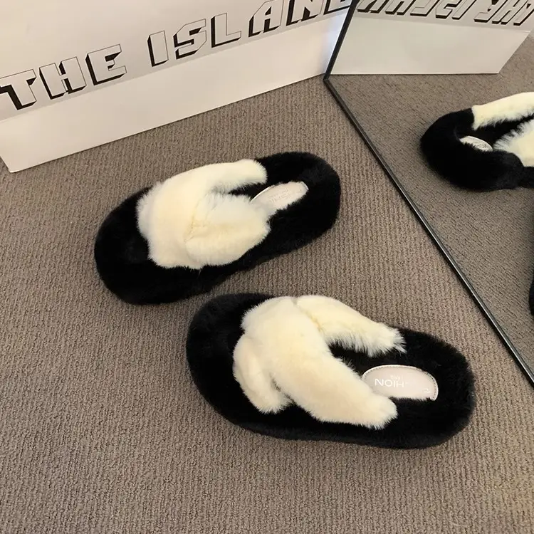 Thick-Soled Furry Slippers for Women, Rabbit Fur, Outdoor Wear, 2026 New Spring and Autumn Fashion Plush Shoes, Outdoor Cotton Slippers — feature 23