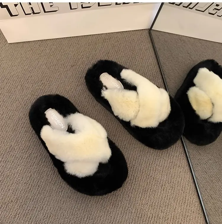 Thick-Soled Furry Slippers for Women, Rabbit Fur, Outdoor Wear, 2026 New Spring and Autumn Fashion Plush Shoes, Outdoor Cotton Slippers — feature 24