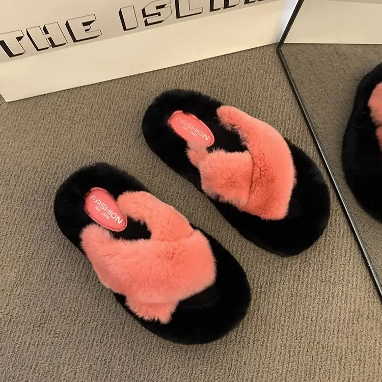 Thick-Soled Furry Slippers for Women, Rabbit Fur, Outdoor Wear, 2026 New Spring and Autumn Fashion Plush Shoes, Outdoor Cotton Slippers — feature 25