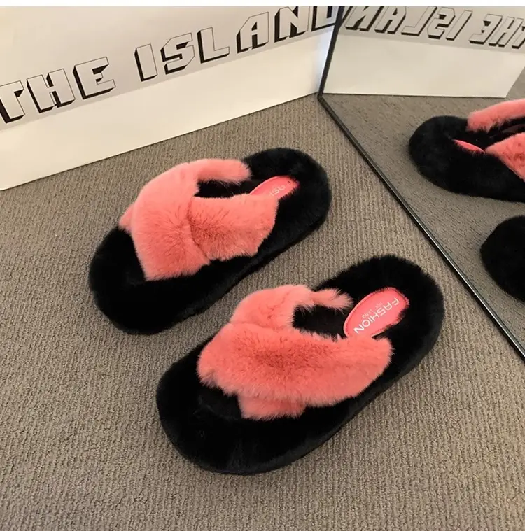 Thick-Soled Furry Slippers for Women, Rabbit Fur, Outdoor Wear, 2026 New Spring and Autumn Fashion Plush Shoes, Outdoor Cotton Slippers — feature 26