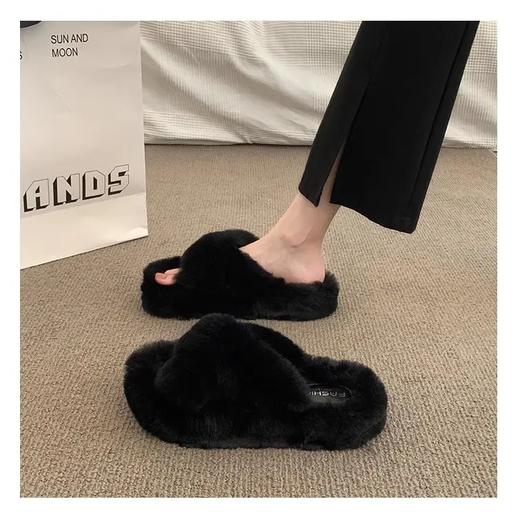 Thick-Soled Furry Slippers for Women, Rabbit Fur, Outdoor Wear, 2026 New Spring and Autumn Fashion Plush Shoes, Outdoor Cotton Slippers — feature 5