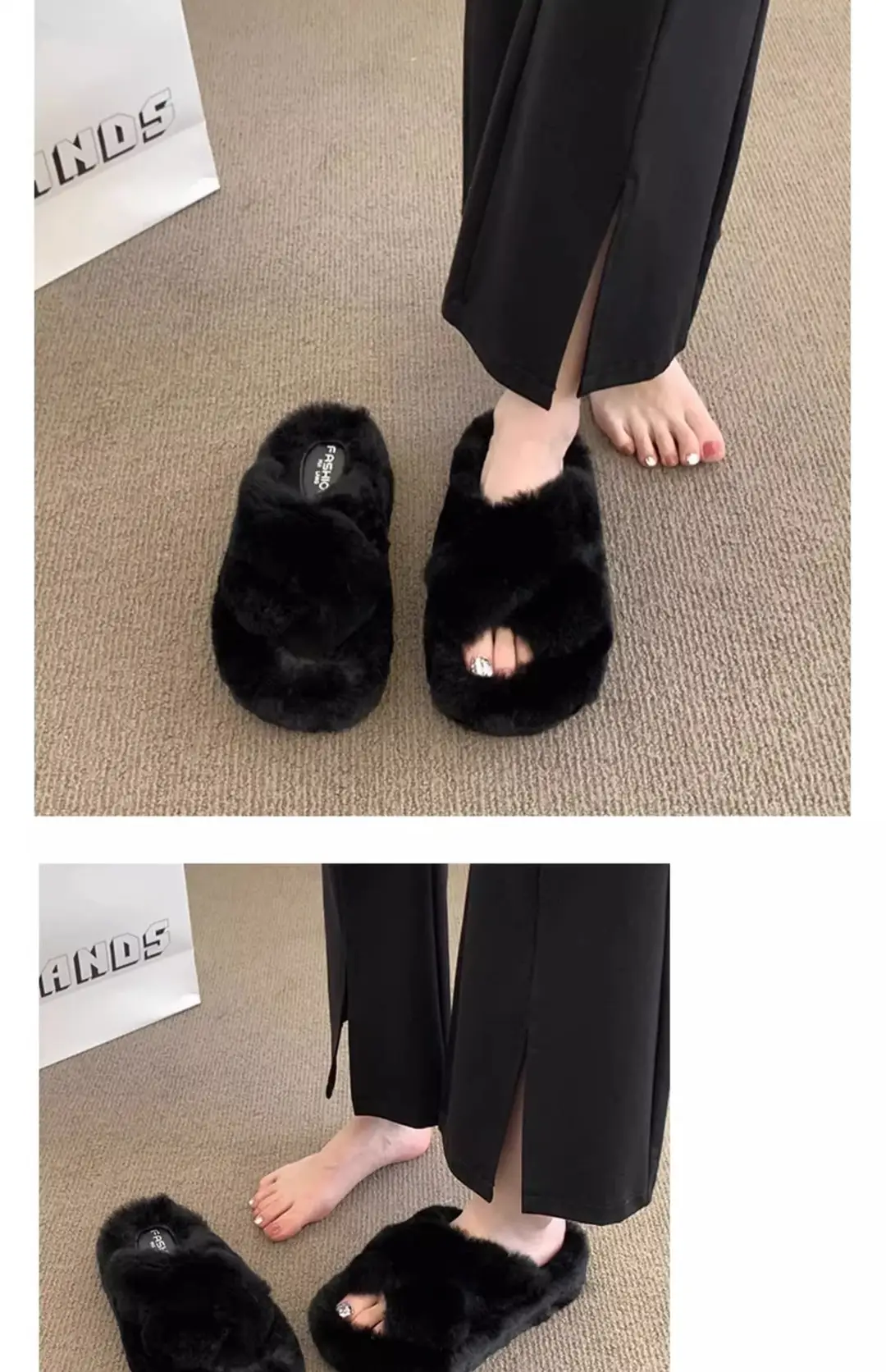 Thick-Soled Furry Slippers for Women, Rabbit Fur, Outdoor Wear, 2026 New Spring and Autumn Fashion Plush Shoes, Outdoor Cotton Slippers — feature 6