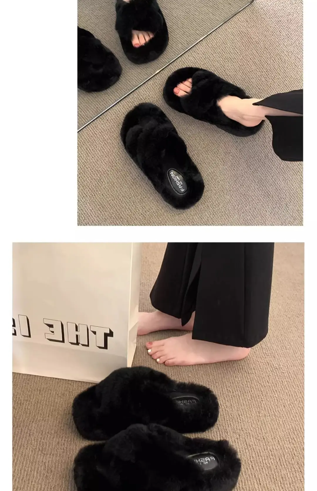 Thick-Soled Furry Slippers for Women, Rabbit Fur, Outdoor Wear, 2026 New Spring and Autumn Fashion Plush Shoes, Outdoor Cotton Slippers — feature 8