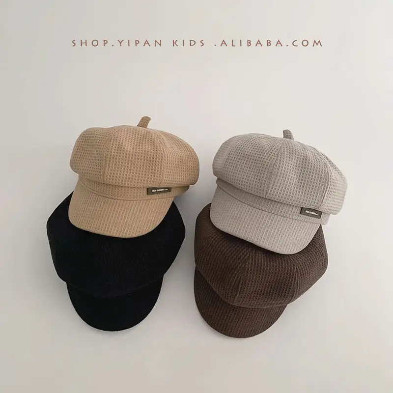 Yipan Kids Octagonal Hat Beige Winter Peak Beret - Image 2
