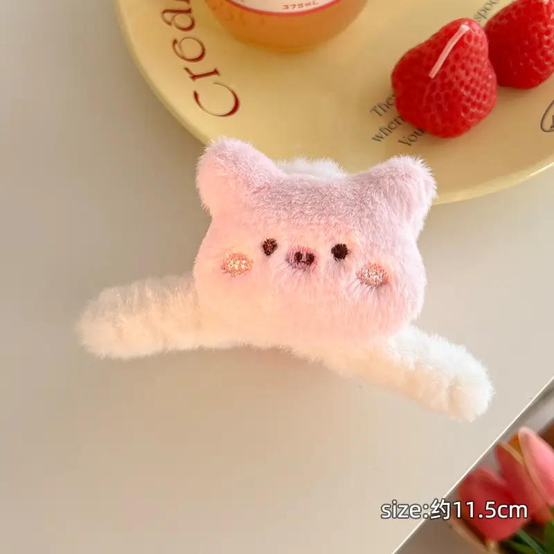 Cute Pink Plush Bear Hair Clip for Women - Image 3