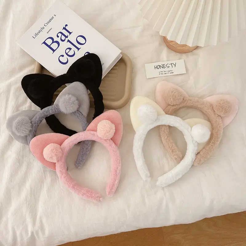 Plush Cat Ear Headband for Girls Women Soft Warm Face Wash - Image 7