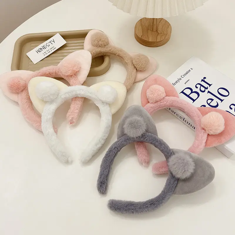 Plush Cat Ear Headband for Girls Women Soft Warm Face Wash - Image 8