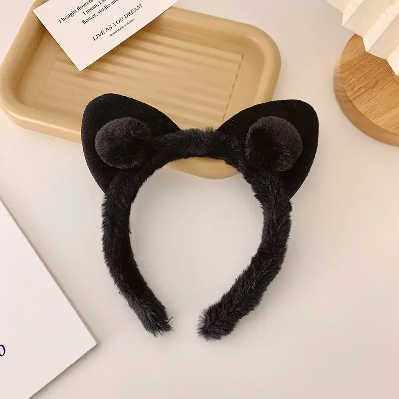 Plush Cat Ear Headband for Girls Women Soft Warm Face Wash — feature 11