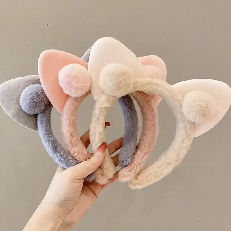 Plush Cat Ear Headband for Girls Women Soft Warm Face Wash — feature 2
