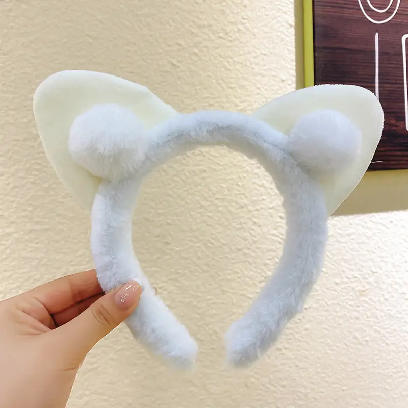 Plush Cat Ear Headband for Girls Women Soft Warm Face Wash - Image 2