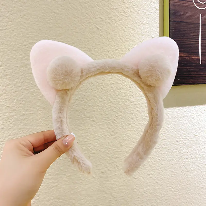 Plush Cat Ear Headband for Girls Women Soft Warm Face Wash - Image 3