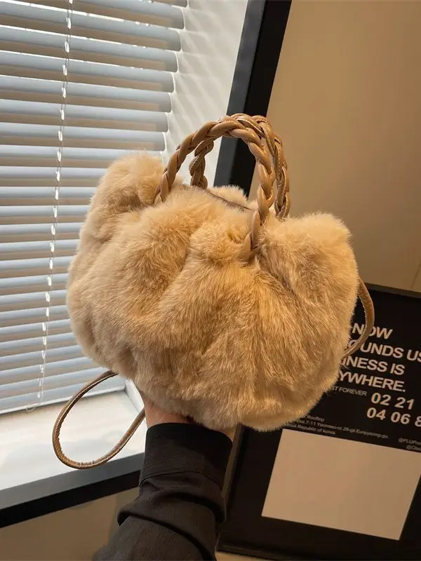 Plush Faux Fur Shoulder Bag for Women Winter 2023 - Image 6