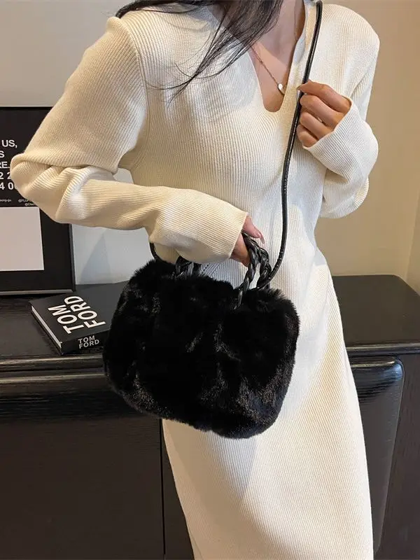 Plush Faux Fur Shoulder Bag for Women Winter 2023 - Image 7