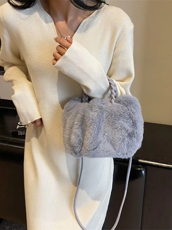 Plush Faux Fur Shoulder Bag for Women Winter 2023 - Image 9