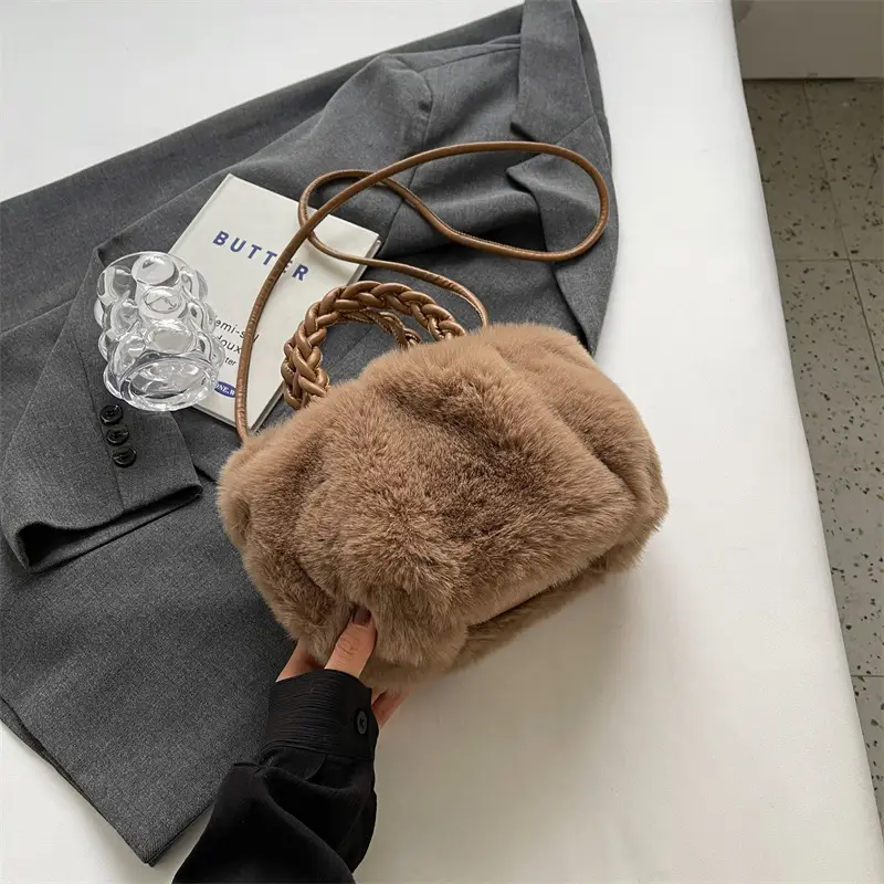 Plush Faux Fur Shoulder Bag for Women Winter 2023 - Image 2