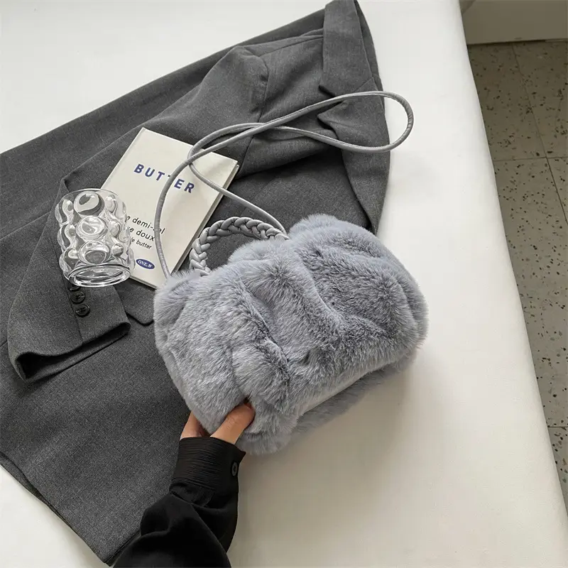 Plush Faux Fur Shoulder Bag for Women Winter 2023 - Image 3