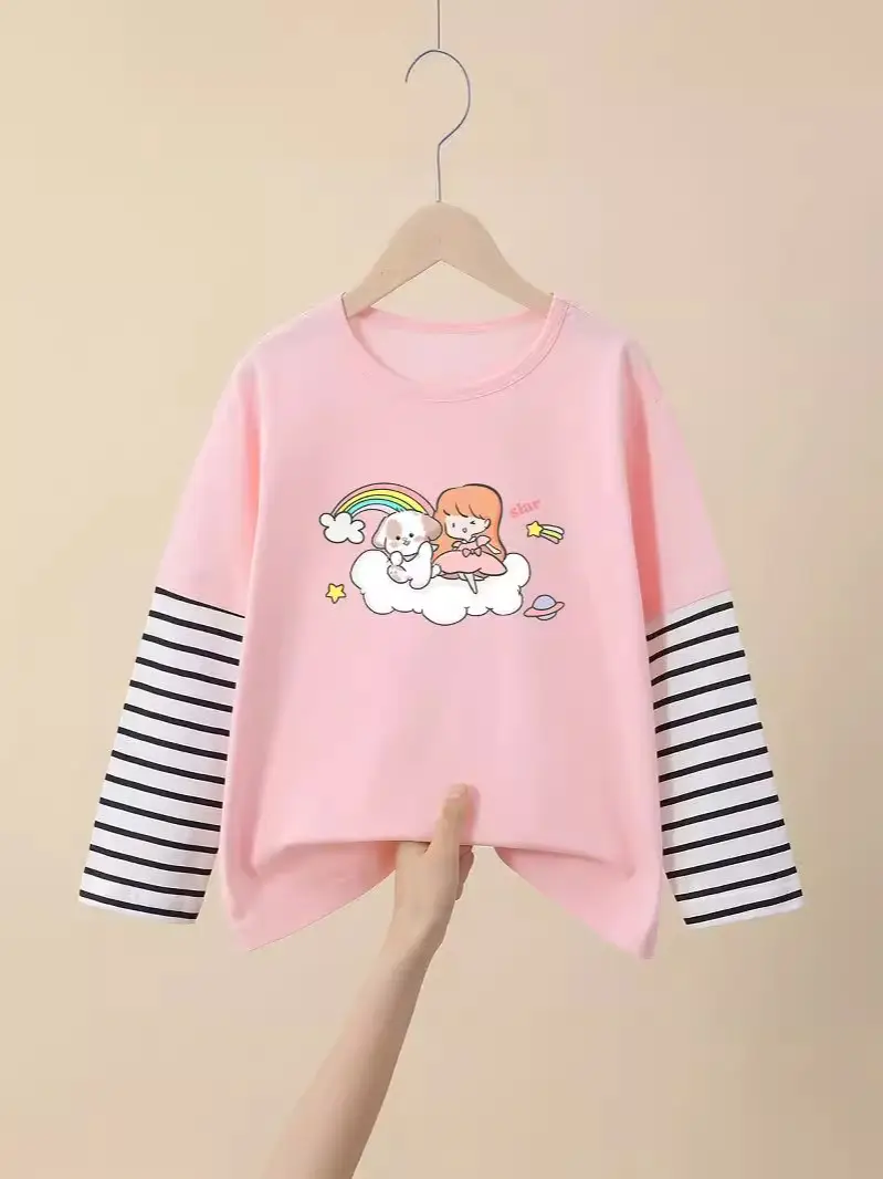 Red Printed Long Sleeve T-Shirt for Boys Girls