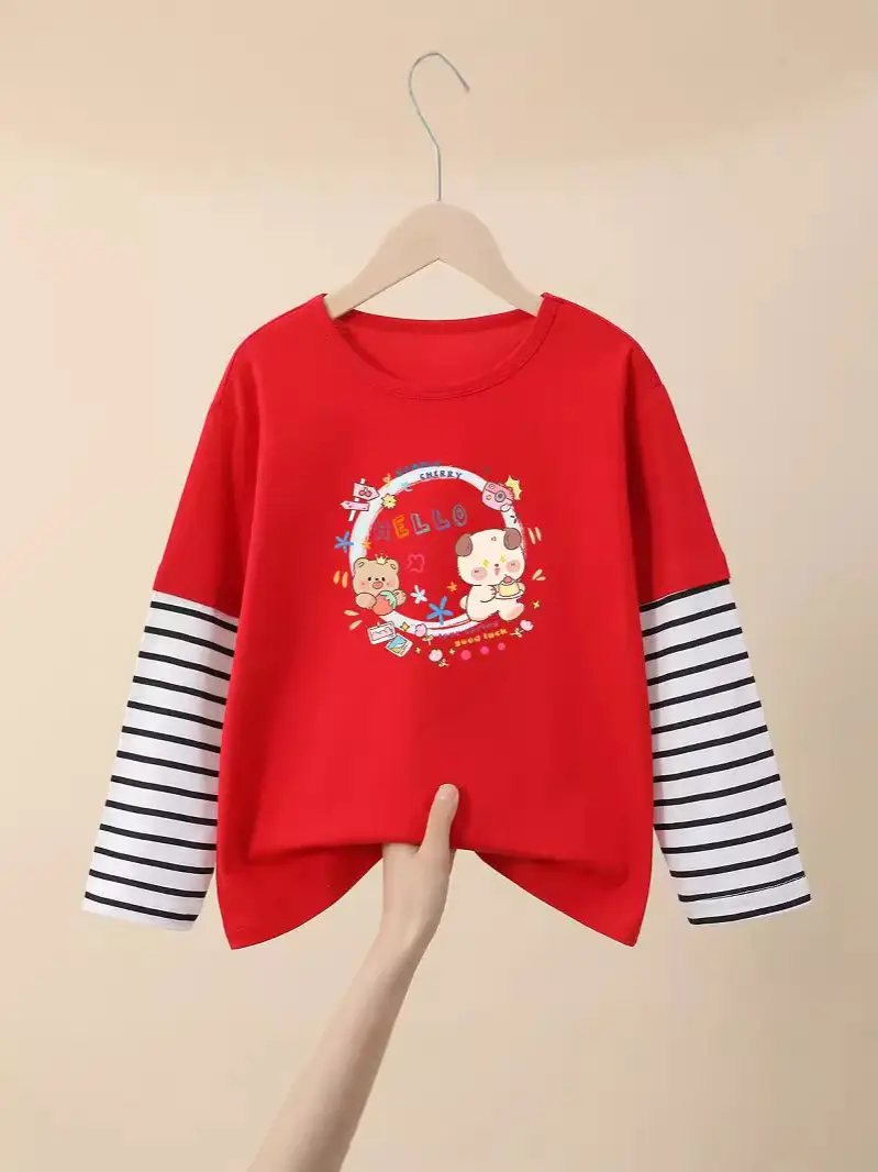 Red Printed Long Sleeve T-Shirt for Boys Girls