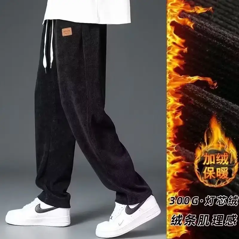 Men Black Fleece Sweatpants Winter Warm Loose Fit - Image 9