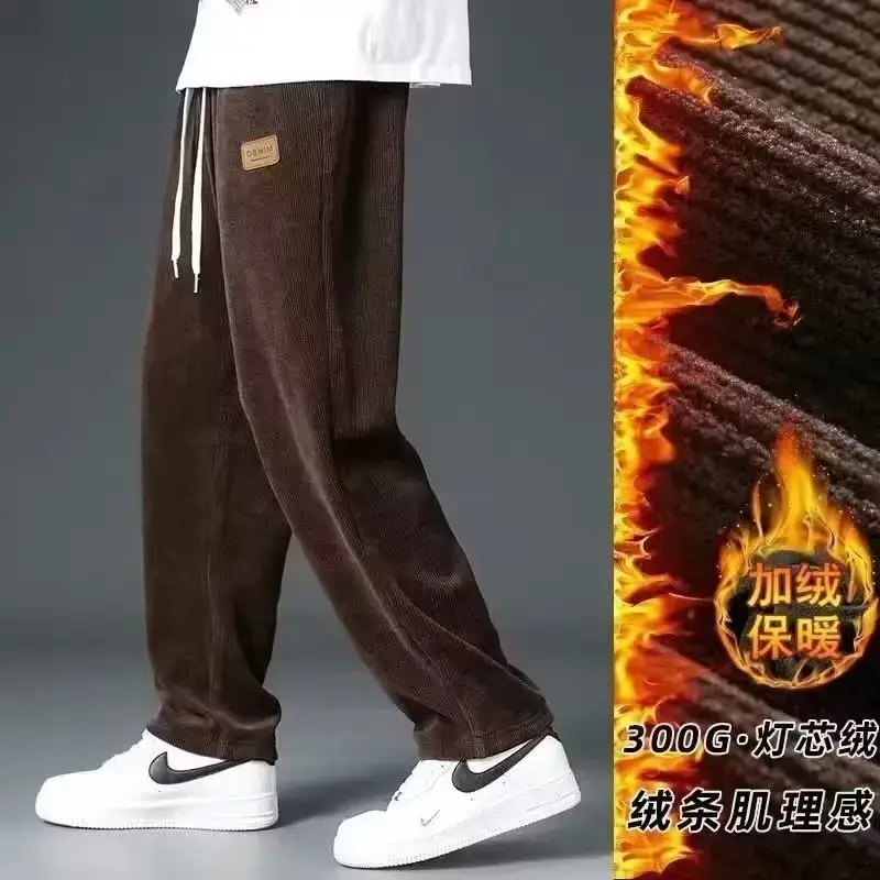 Men Black Fleece Sweatpants Winter Warm Loose Fit - Image 6