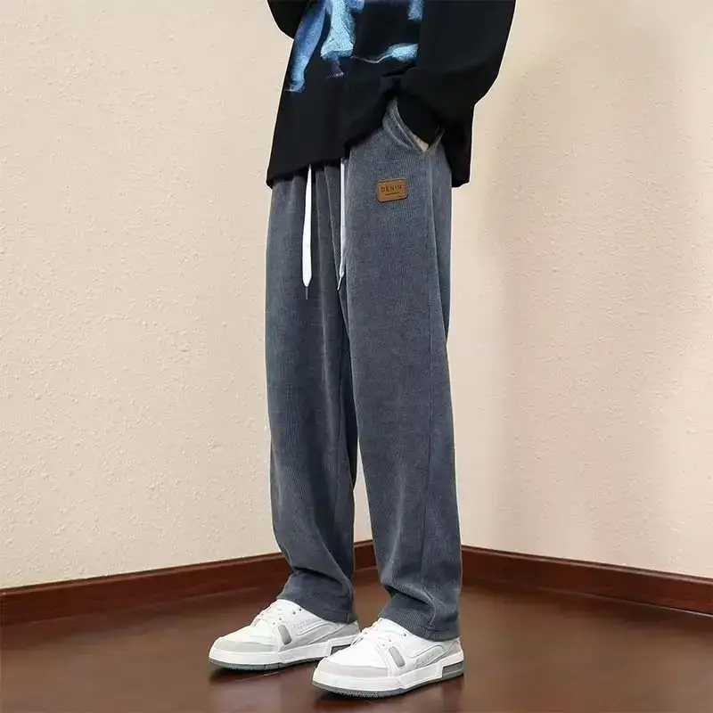 Men Black Fleece Sweatpants Winter Warm Loose Fit - Image 10
