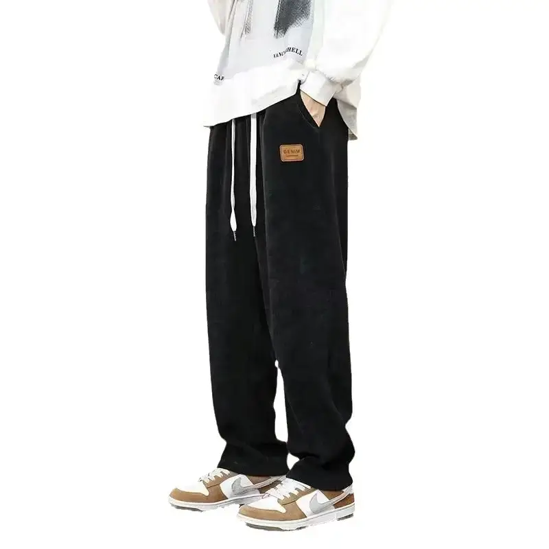 Men Black Fleece Sweatpants Winter Warm Loose Fit - Image 11