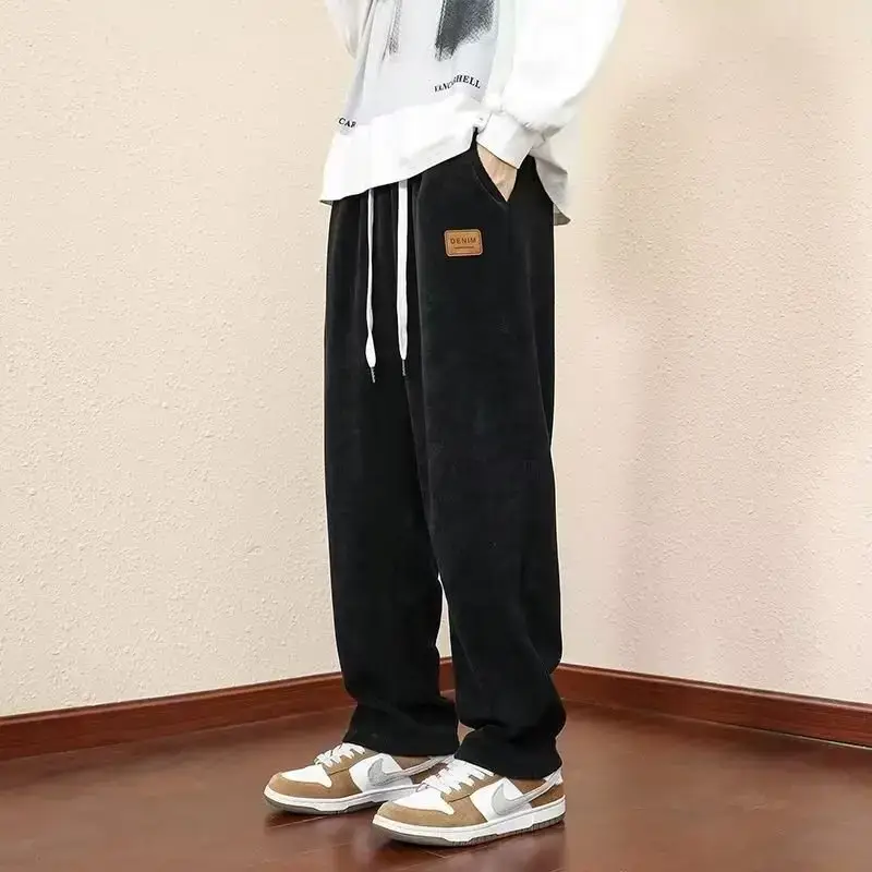 Men Black Fleece Sweatpants Winter Warm Loose Fit — feature 8
