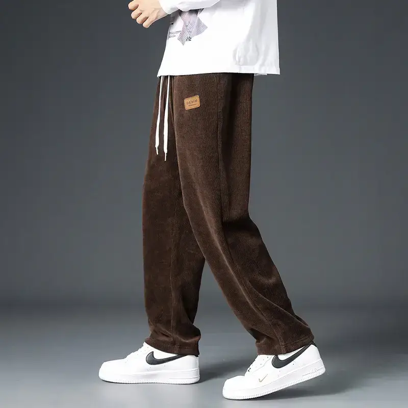 Men Black Fleece Sweatpants Winter Warm Loose Fit - Image 3