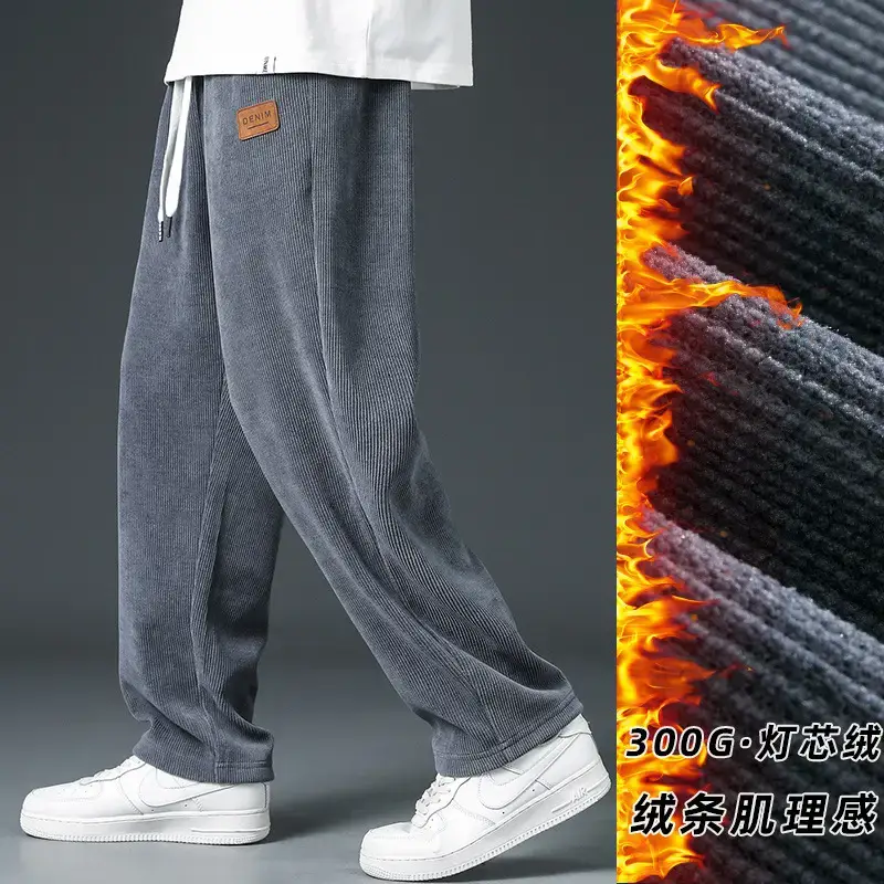 Men Black Fleece Sweatpants Winter Warm Loose Fit - Image 4