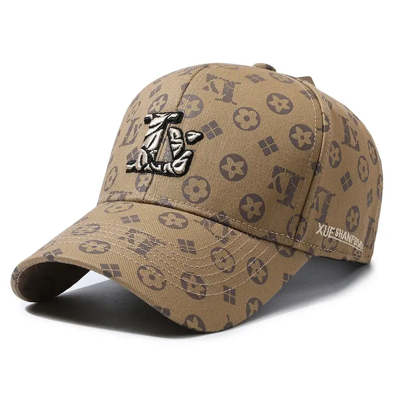 Men's Beige Graphic Cap with Socks Pattern - Image 3