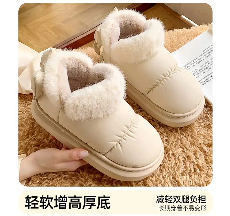 Women's Fleece Bow Knot Slippers Black Winter — feature 11