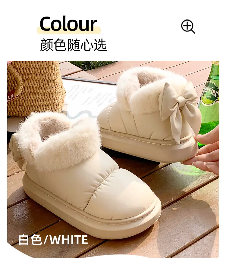 Women's Fleece Bow Knot Slippers Black Winter — feature 14