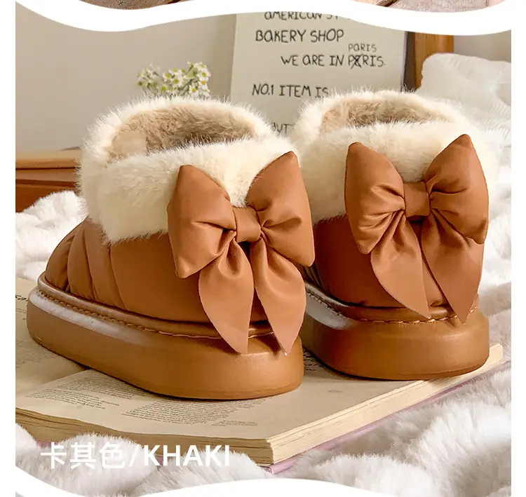 Women's Fleece Bow Knot Slippers Black Winter — feature 15