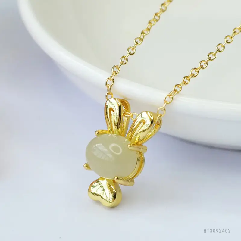 Guan Yu Jade Rabbit Necklace for Women Gold Chain - Image 3