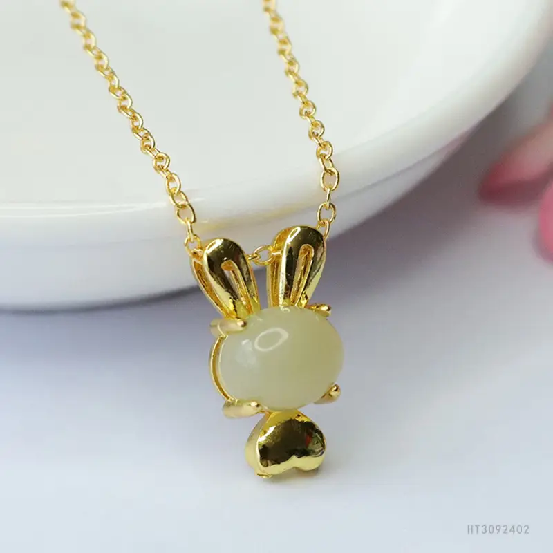 Guan Yu Jade Rabbit Necklace for Women Gold Chain - Image 4