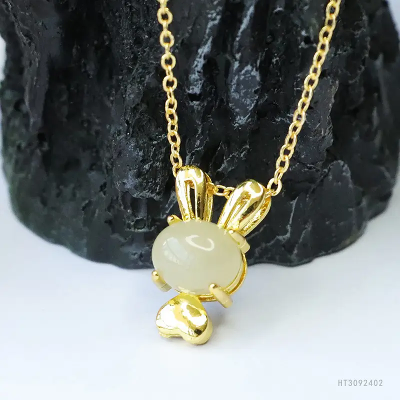 Guan Yu Jade Rabbit Necklace for Women Gold Chain - Image 5