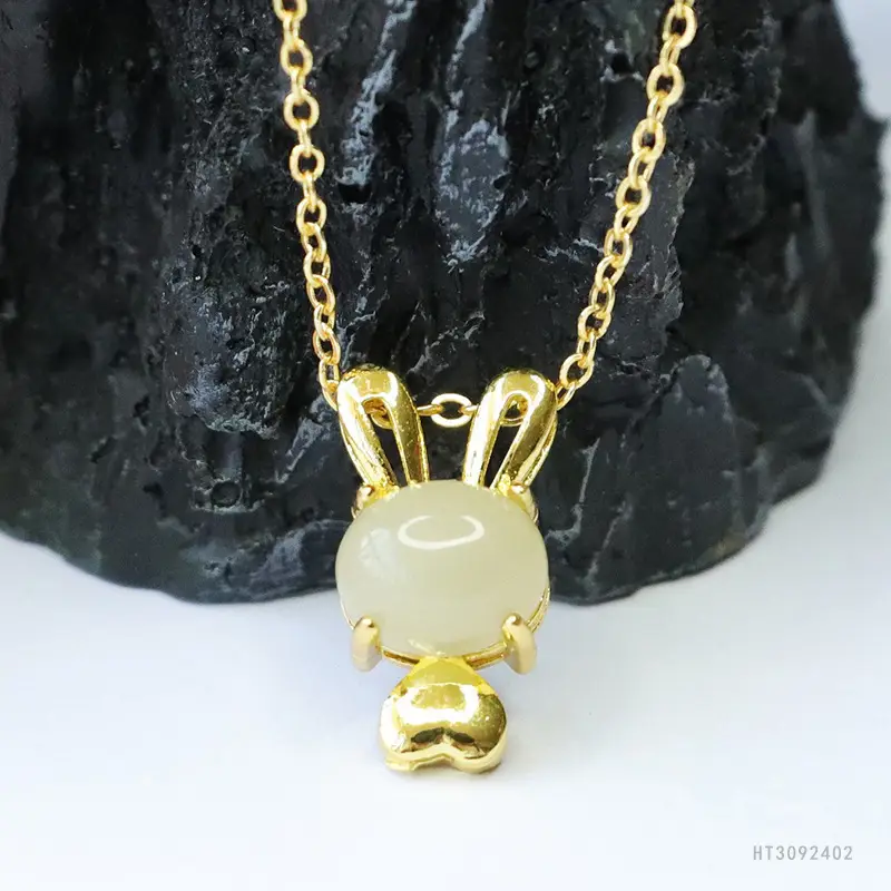 Guan Yu Jade Rabbit Necklace for Women Gold Chain — feature 7