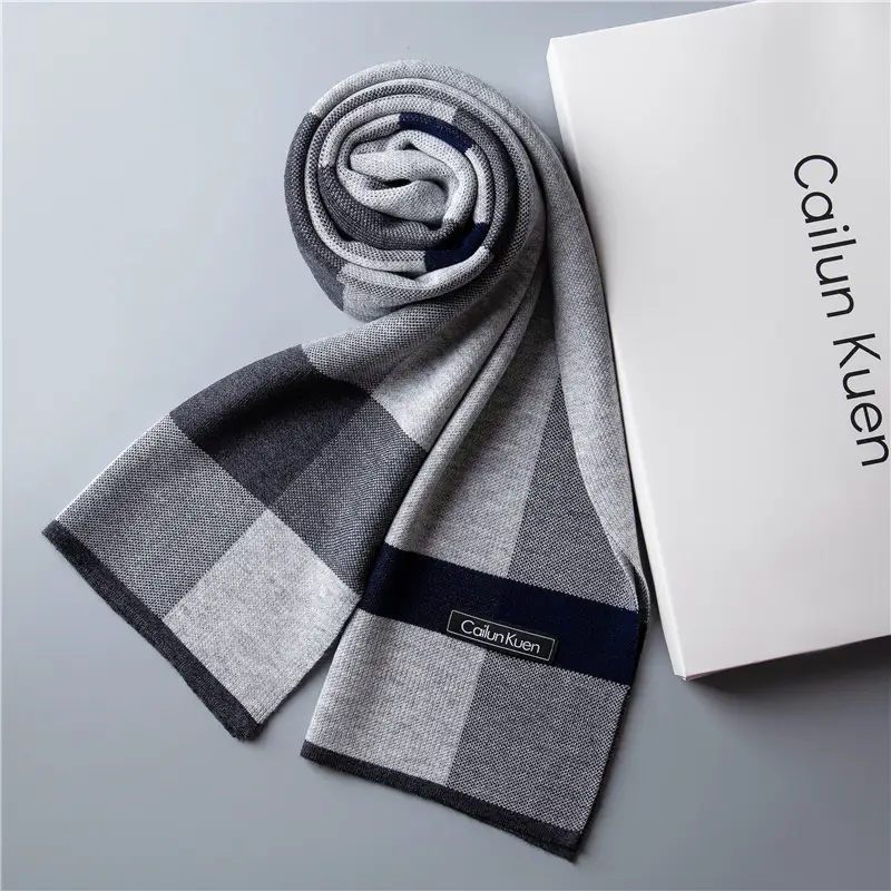 2024 Men's Wool Knitted Scarf Grey Black Korean Style - Image 5