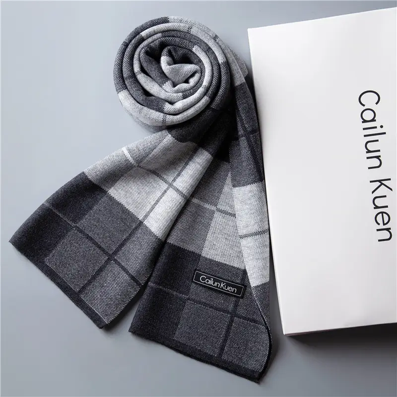 2024 Men's Wool Knitted Scarf Grey Black Korean Style - Image 9