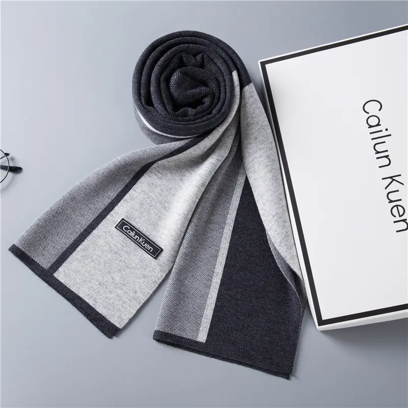 2024 Men's Wool Knitted Scarf Grey Black Korean Style - Image 14