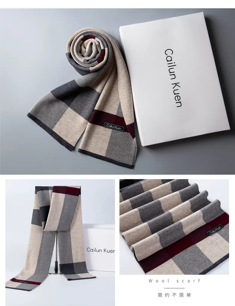 2024 Men's Wool Knitted Scarf Grey Black Korean Style — feature 10